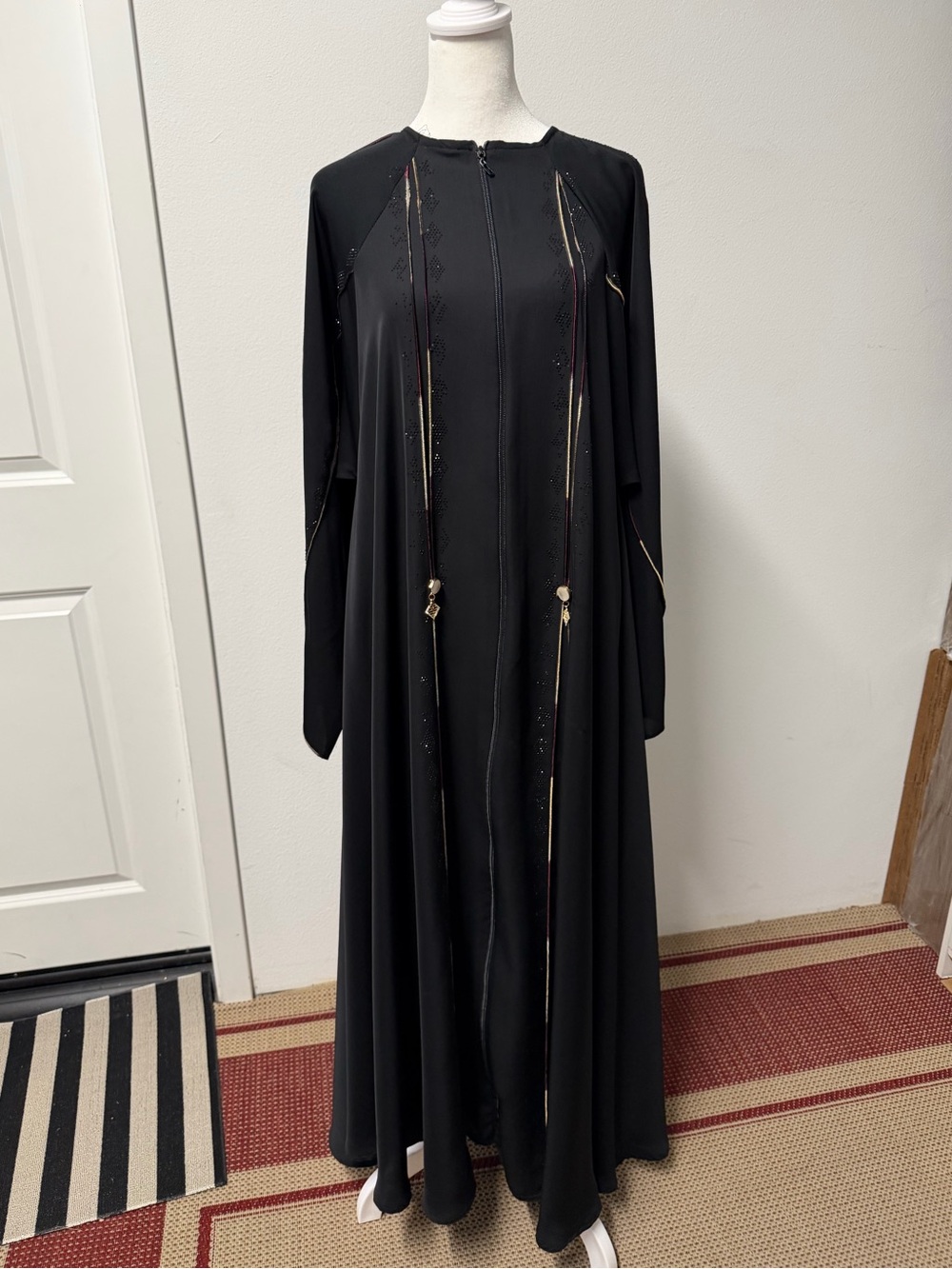 Black Embellished Abaya Size 56 Full Zip Modest Maxi Dress